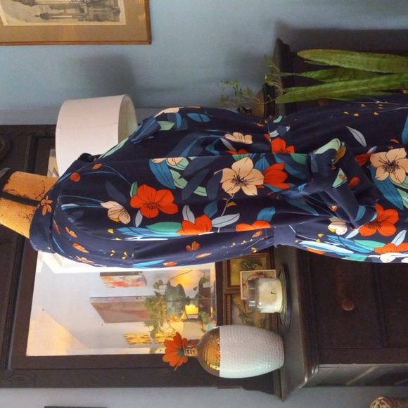 Nannette Lepore Dark Navy Floral Print Patio Maxi Button Up Dress NWT - Picture 5 of 14